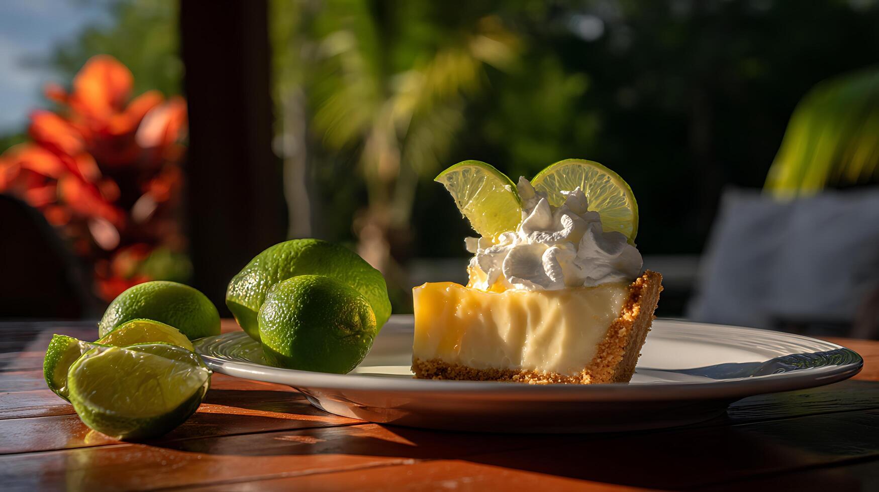 Slice of Heavenly Key Lime Pie Topped with Whipped Cream and Lime. photo