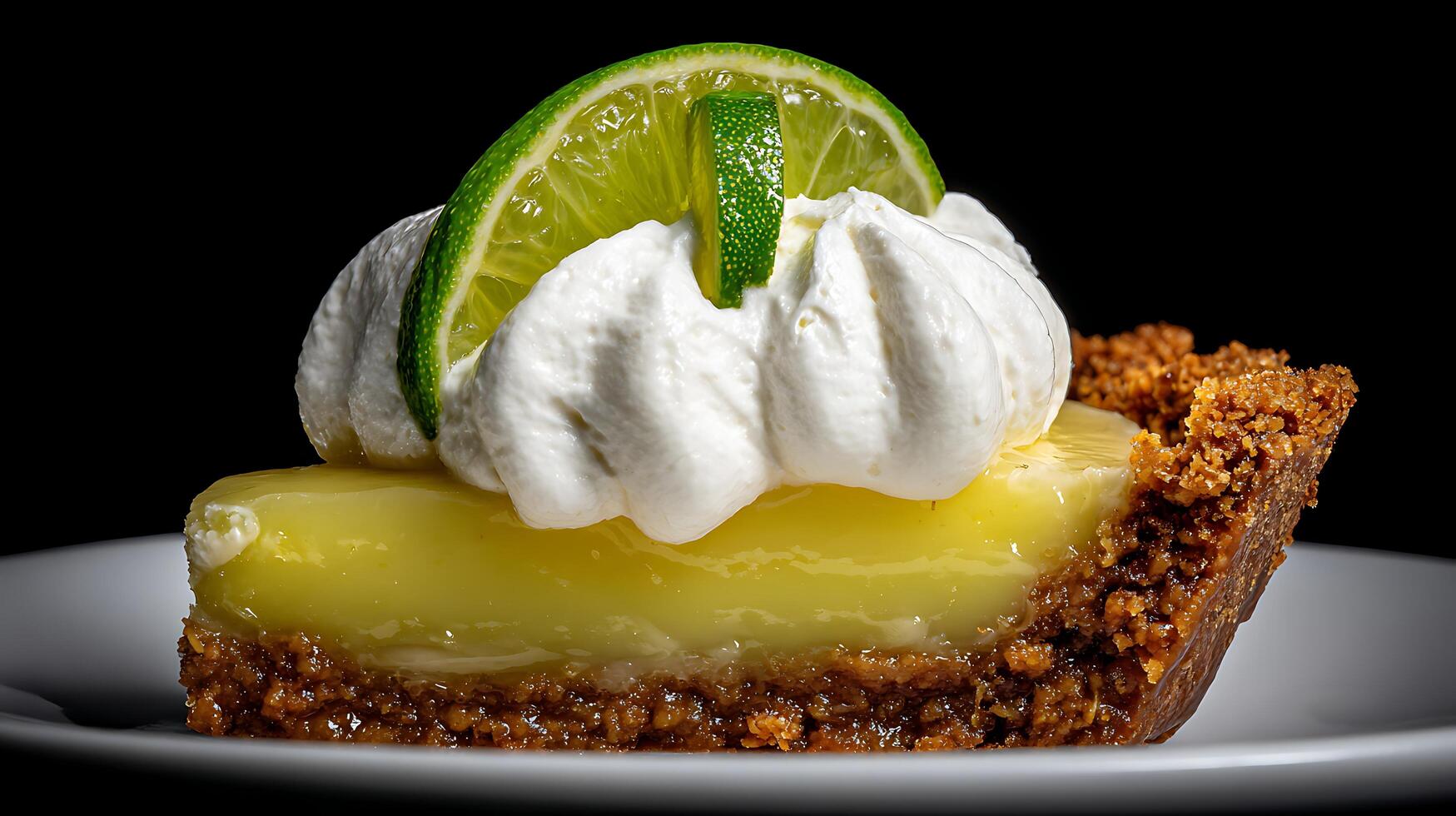 Refreshing Key Lime Pie Slice with Whipped Cream and Lime Garnish. photo