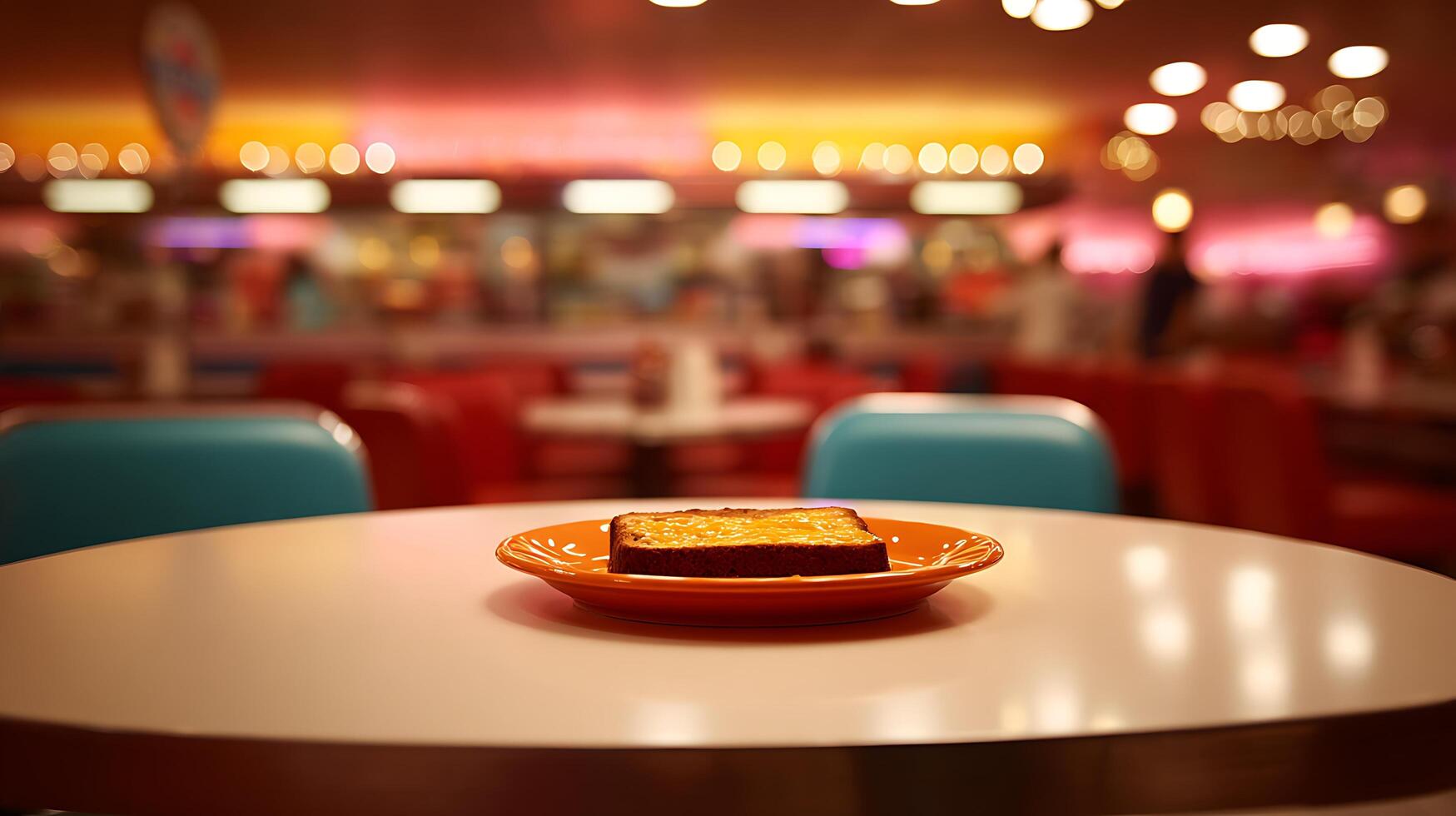 Golden Toast on a Vintage Diner Table with Blurred Colorful Background. photo