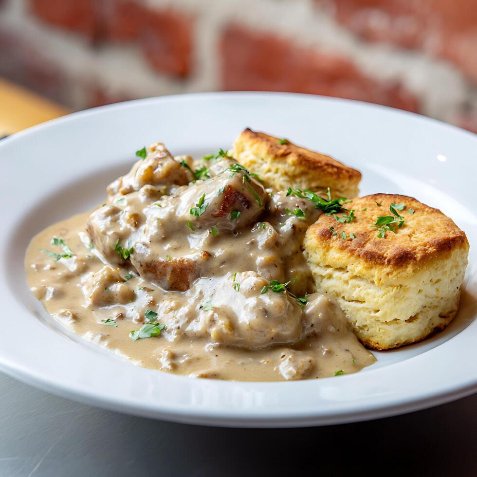 Savory Biscuits and Gravy Delight for a Delicious Morning Meal photo