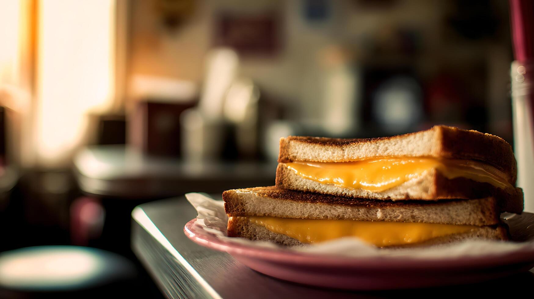 Warm and Cheesy Grilled Cheese Sandwich in Cozy Lighting. photo