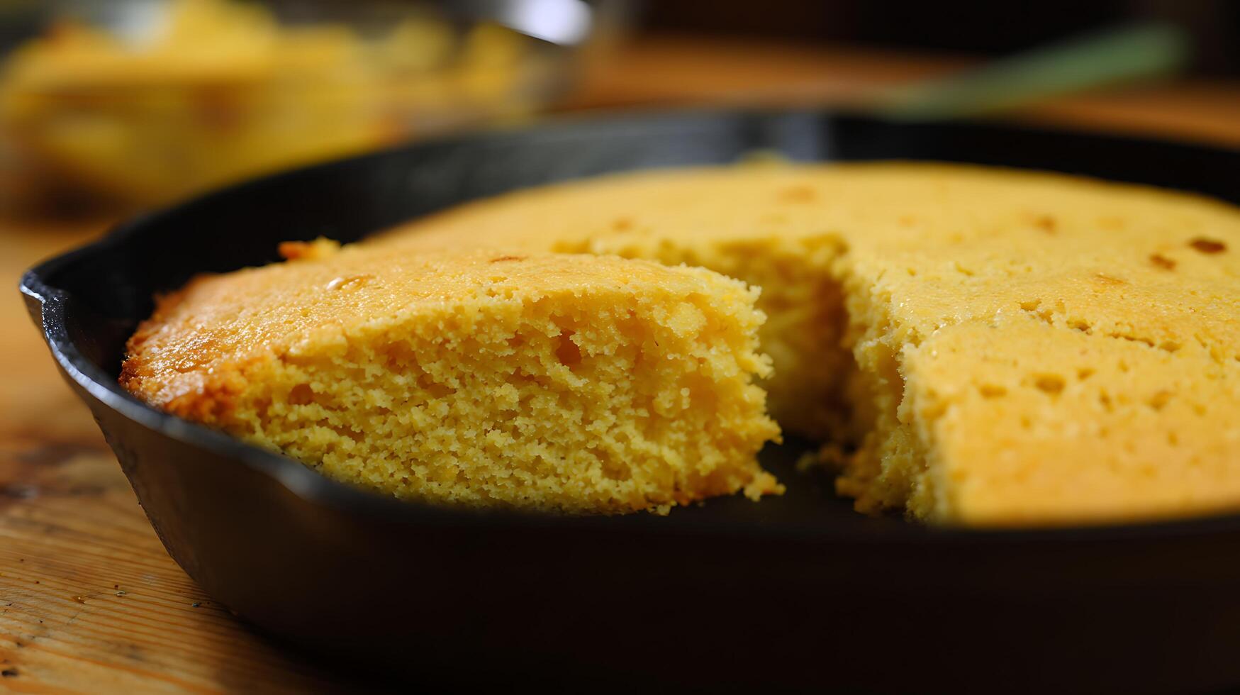Warm Cornbread Freshly Baked in a Cast Iron Skillet. photo