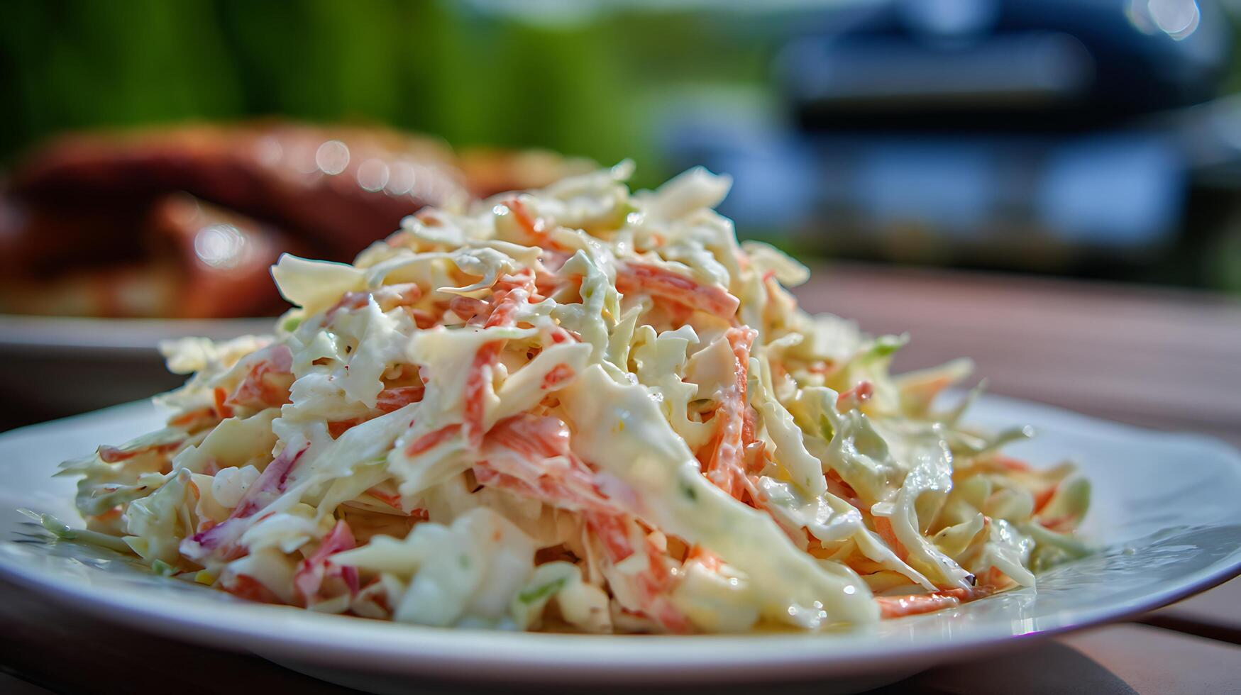 Creamy Coleslaw Salad Close Up Shot Perfect For Summer Barbecues. photo