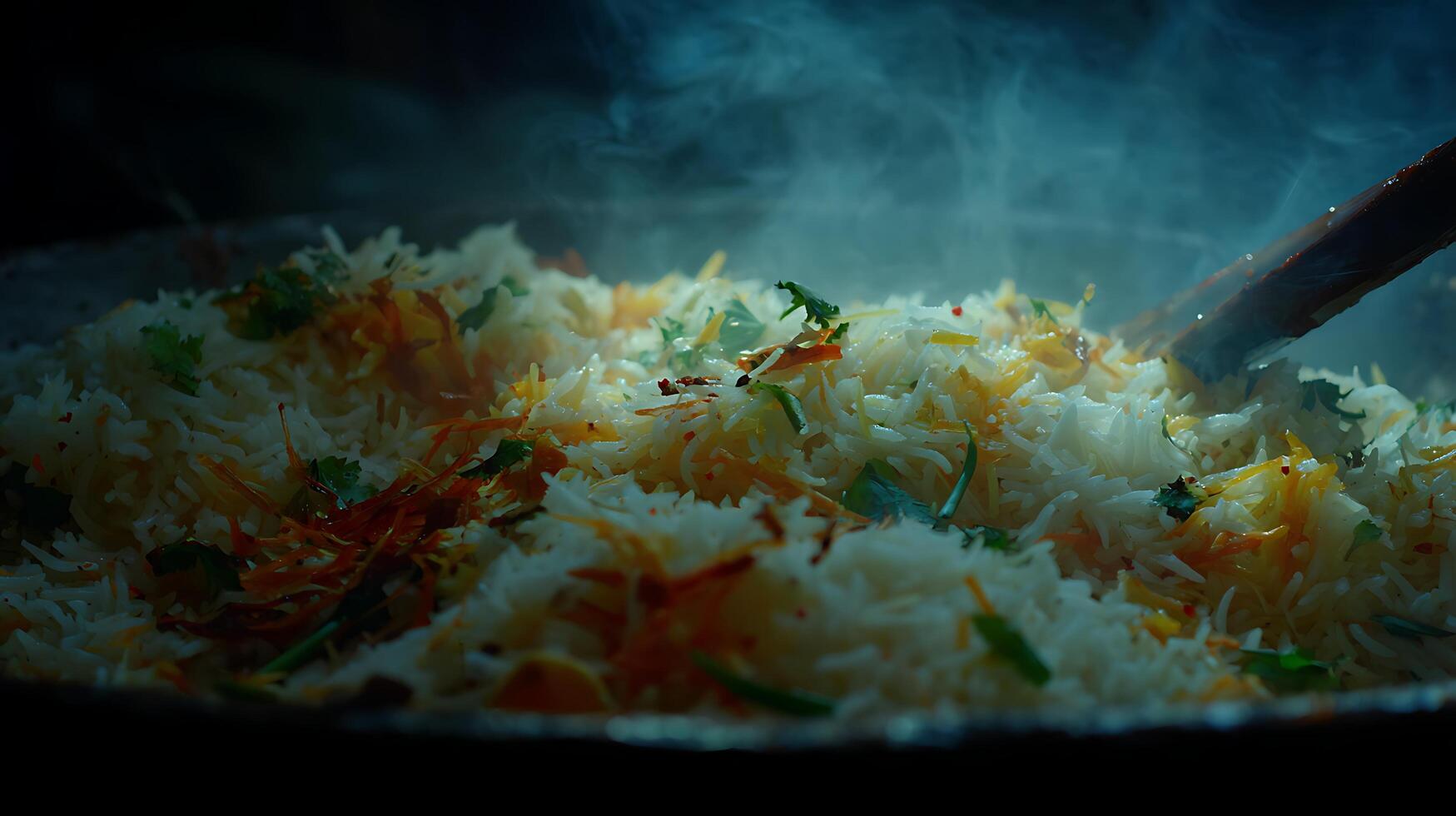 Steaming Pot of Delicious Rice with Vegetables and Herbs. photo