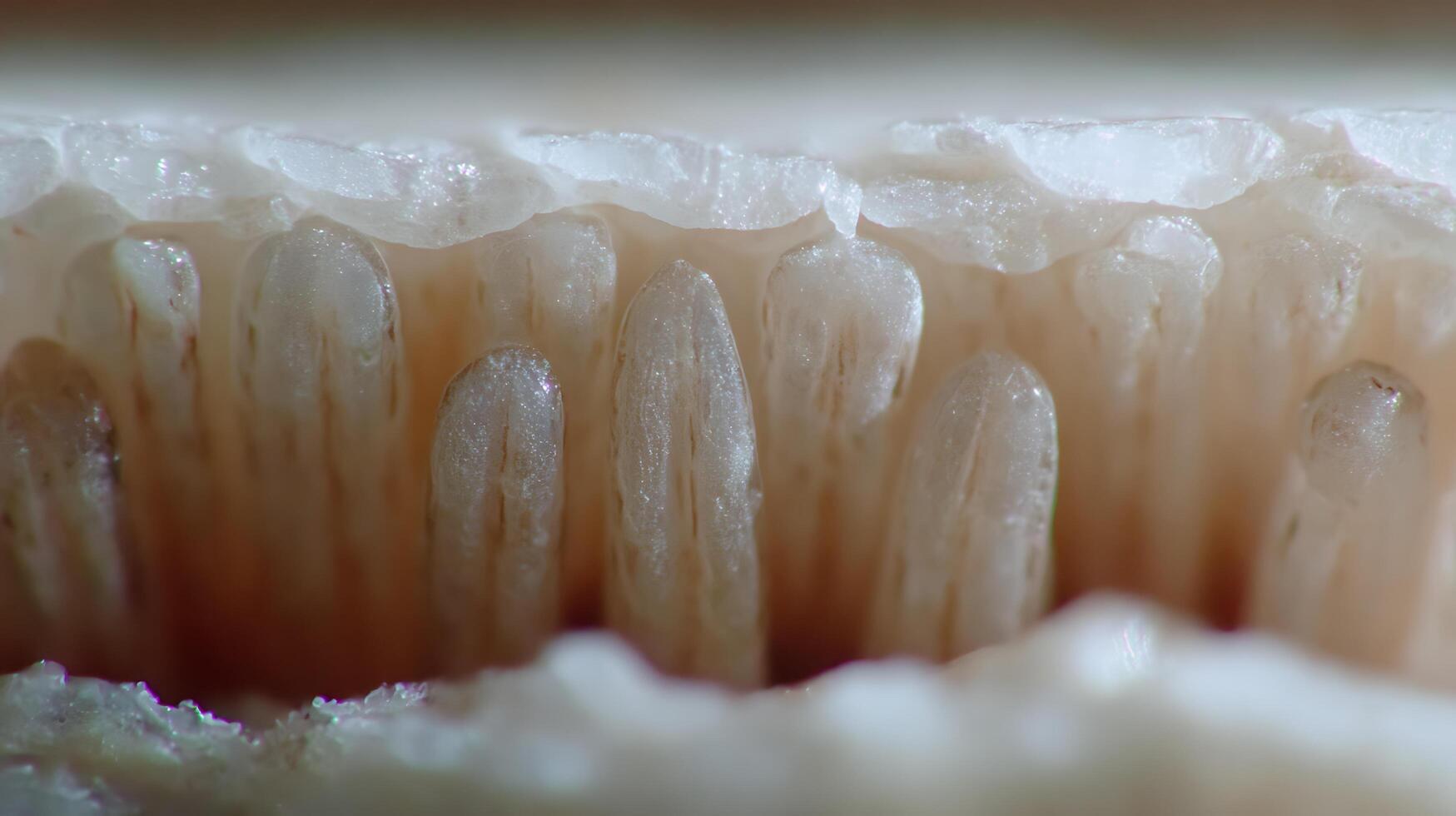 Extreme Close Up of Mushroom Gills Showing Delicate Texture and Light. photo