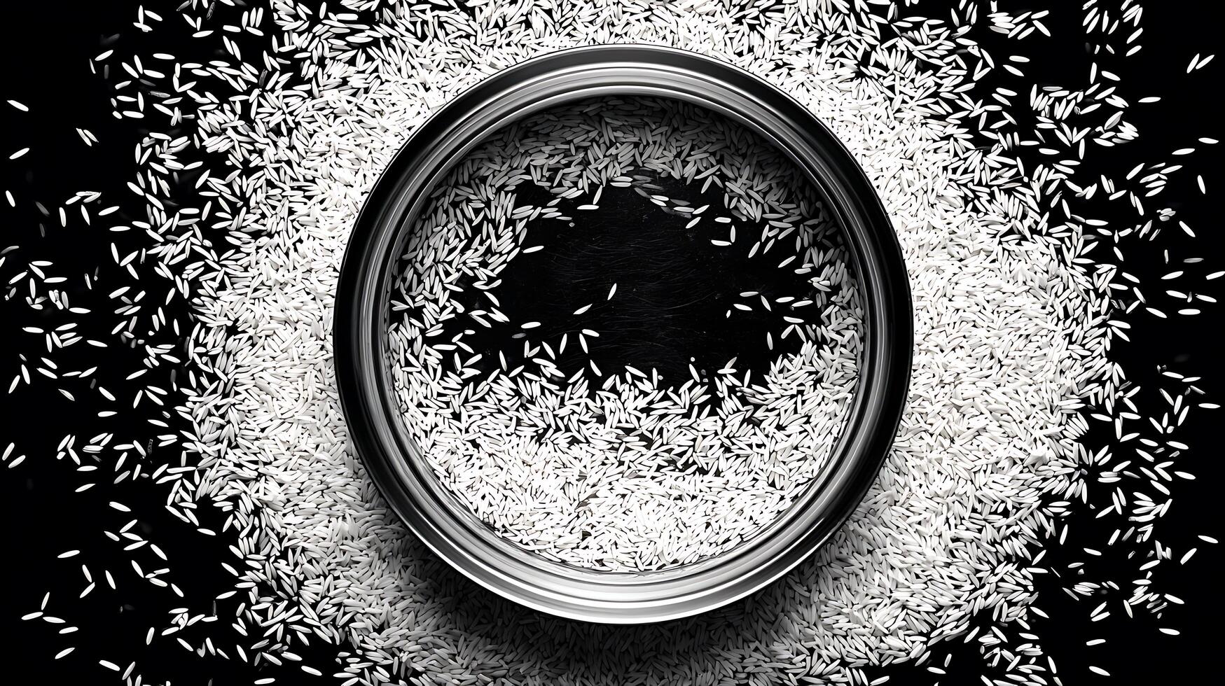 Overflowing Circle of White Grains on a Dark Background. photo