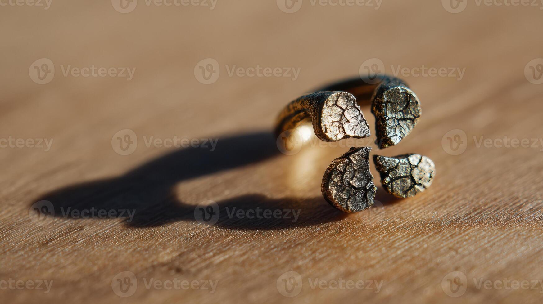 Close-up View of Cracked Lucky Charm Resting on a Table With Dramatic Lighting Highlighting Its Unique Texture and Shadow photo