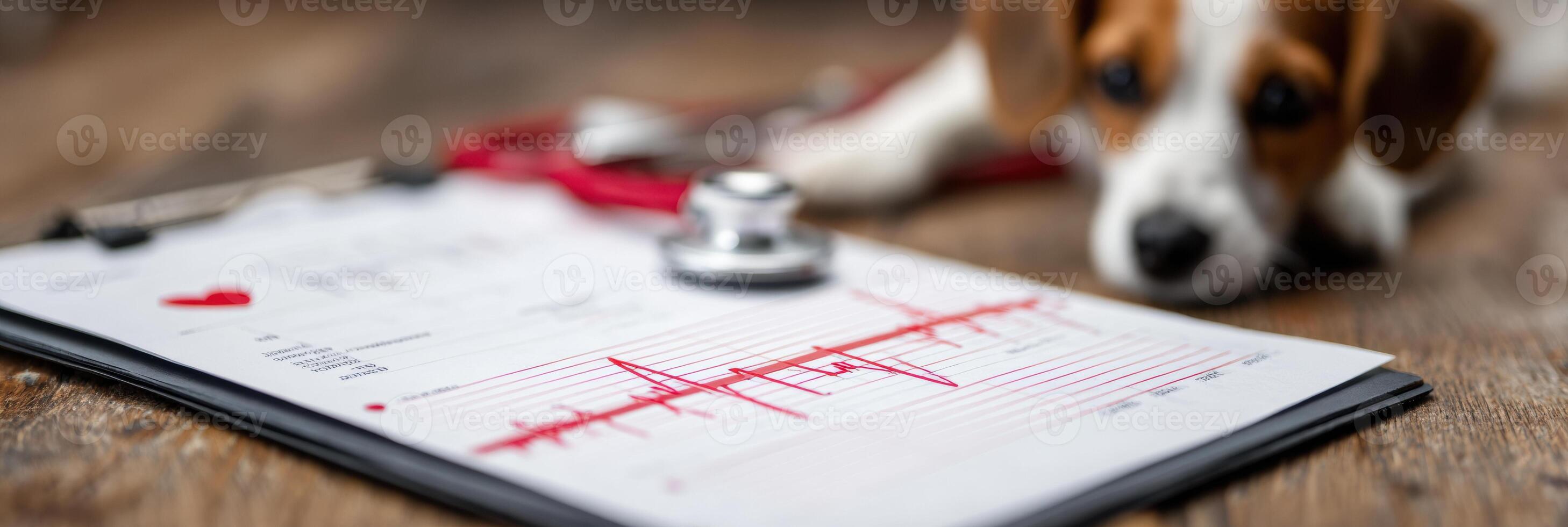 Health Chart on Clipboard With Dog in Background Showing Wellness Checkup Indoors photo