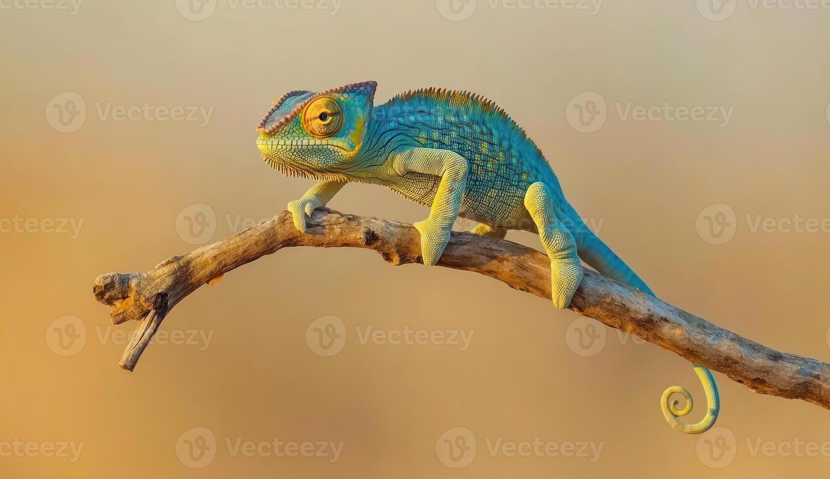 Colorful chameleon on branch photo