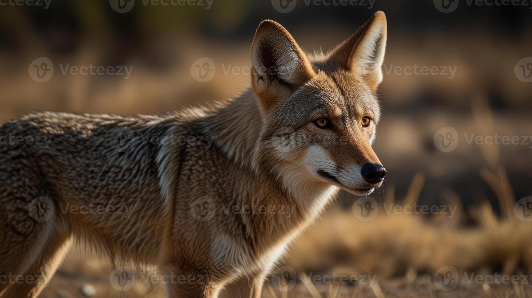 Coyotes in the golden light of the desert photo