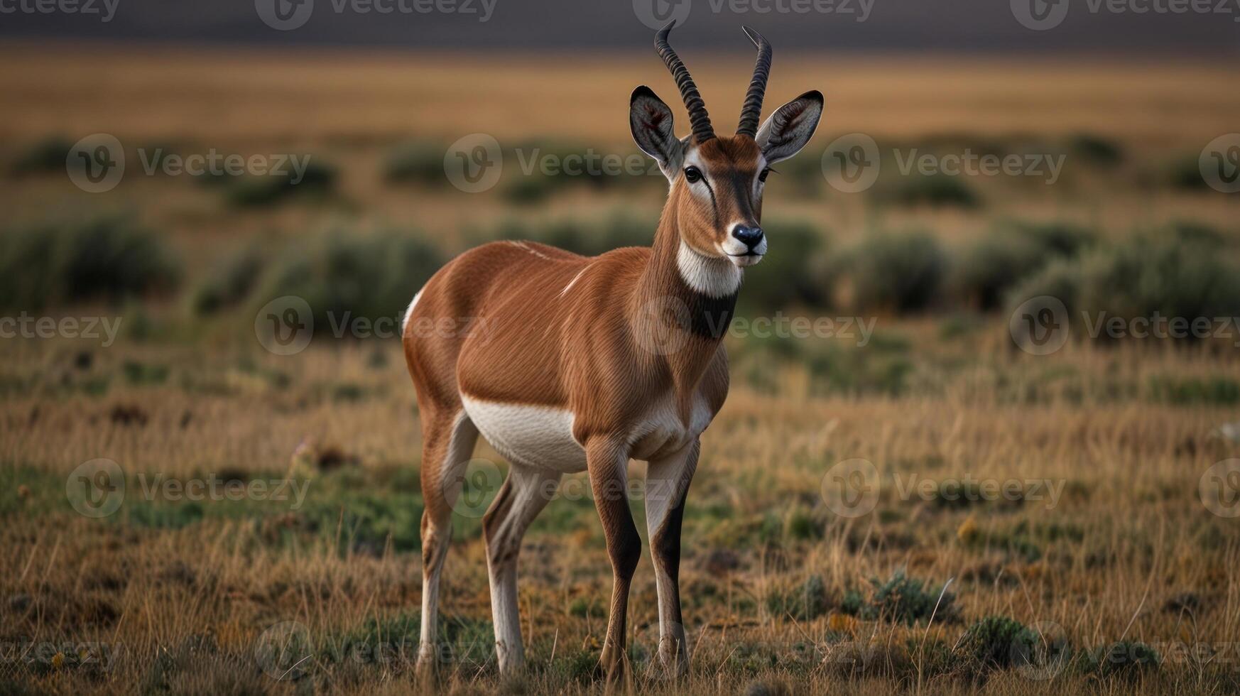 A gazelle standing in the middle of a field photo