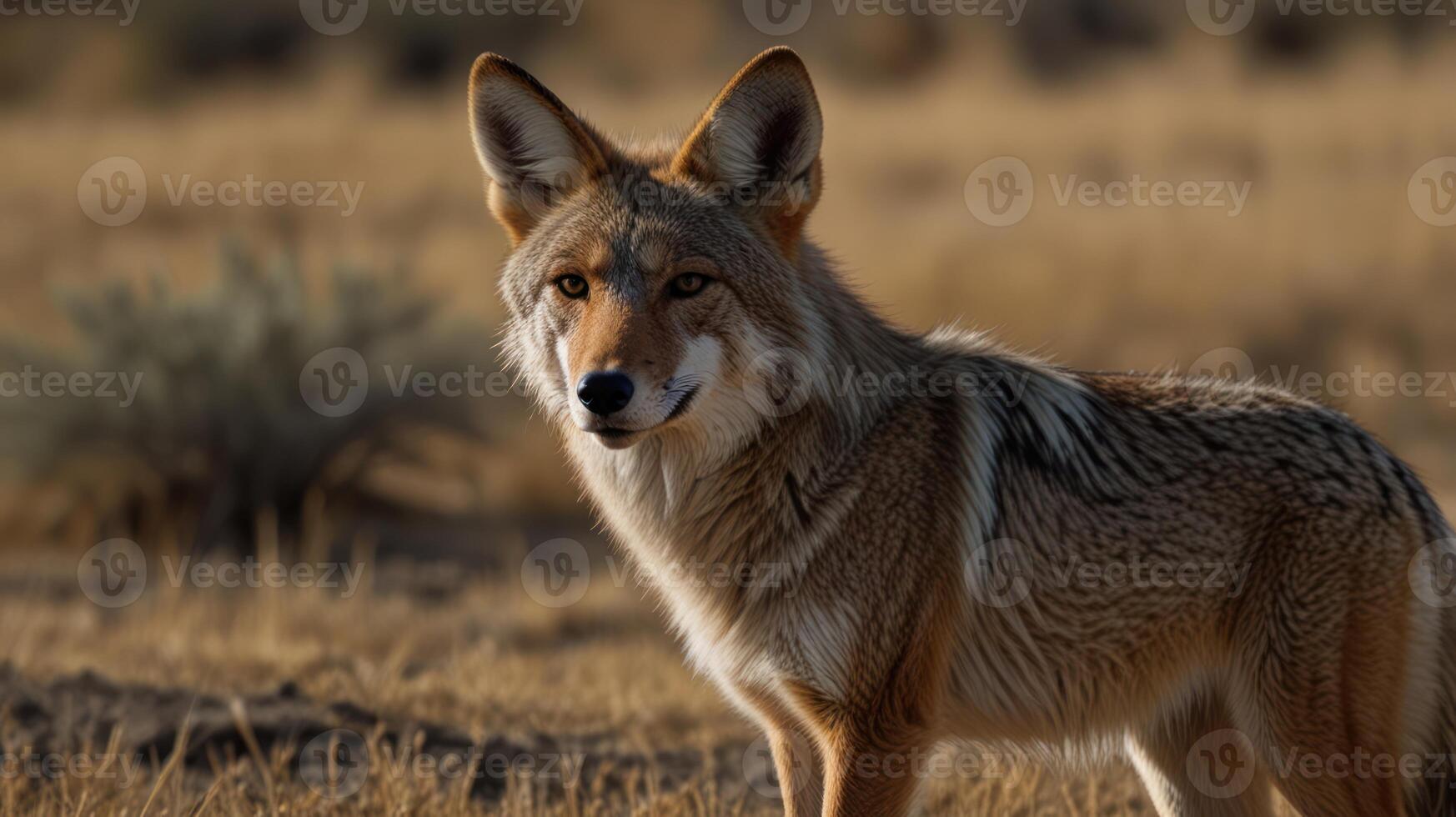 Coyote in a field at dawn photo
