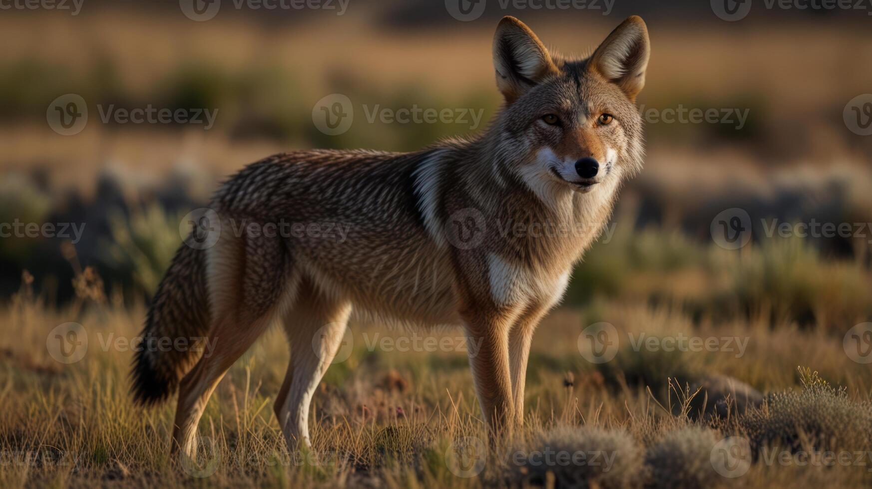 Coyotes in a desert landscape photo