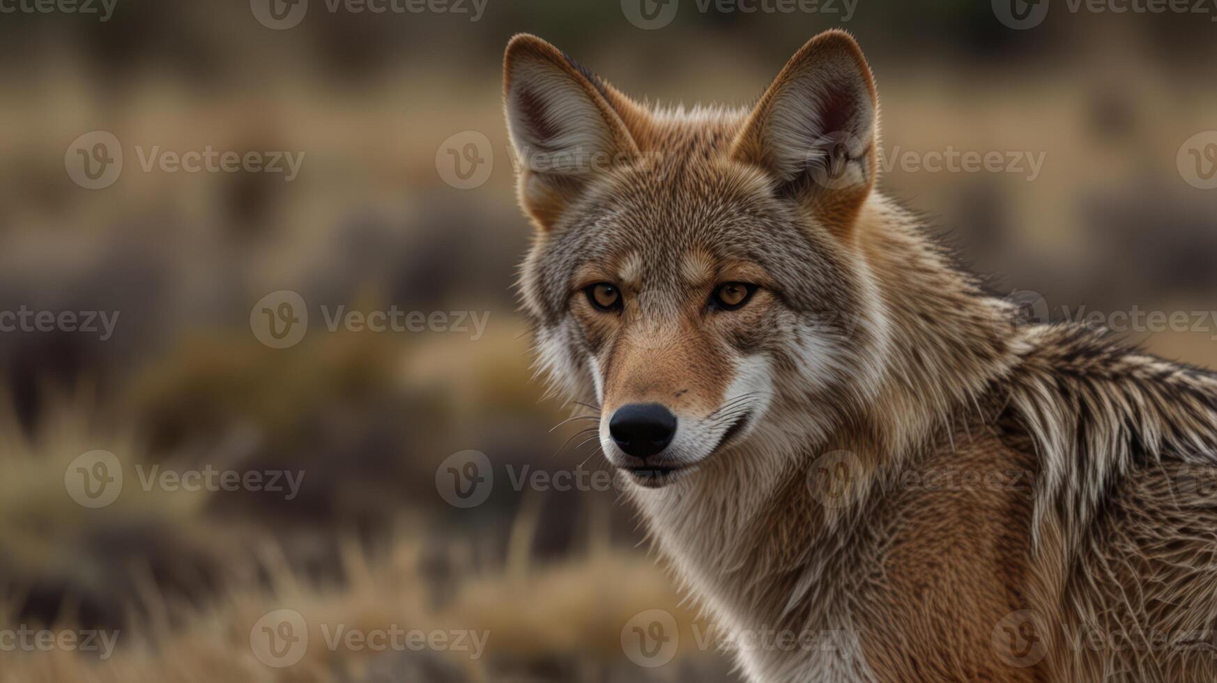 A coyote is looking at the camera in the wild photo
