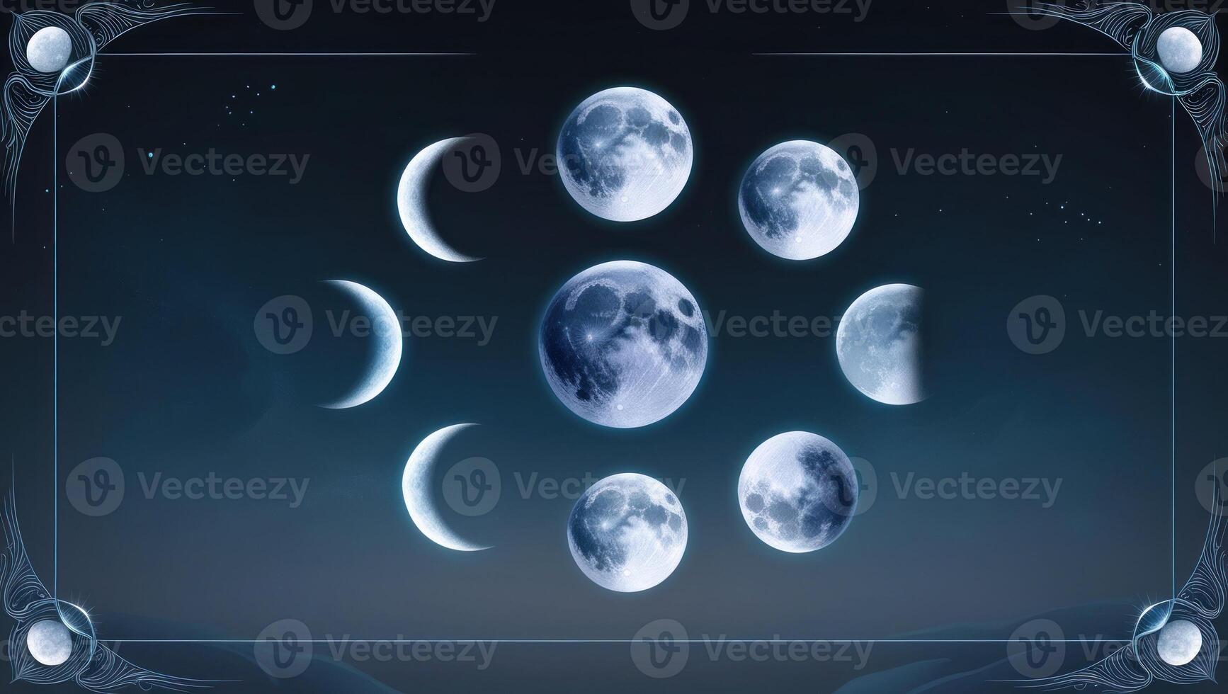 Moon phases in a frame with a blue background photo