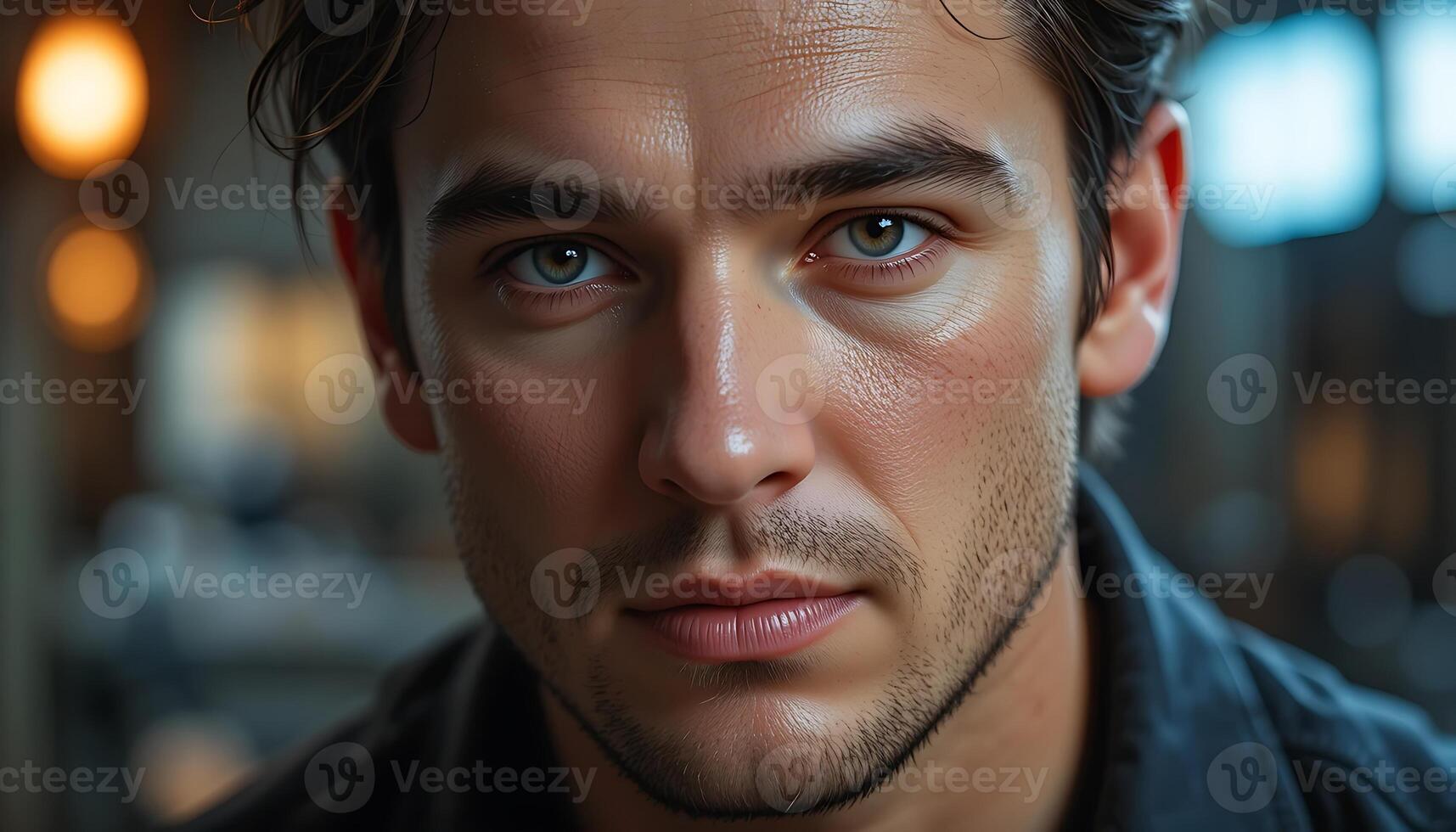 A close up of a man with blue eyes photo