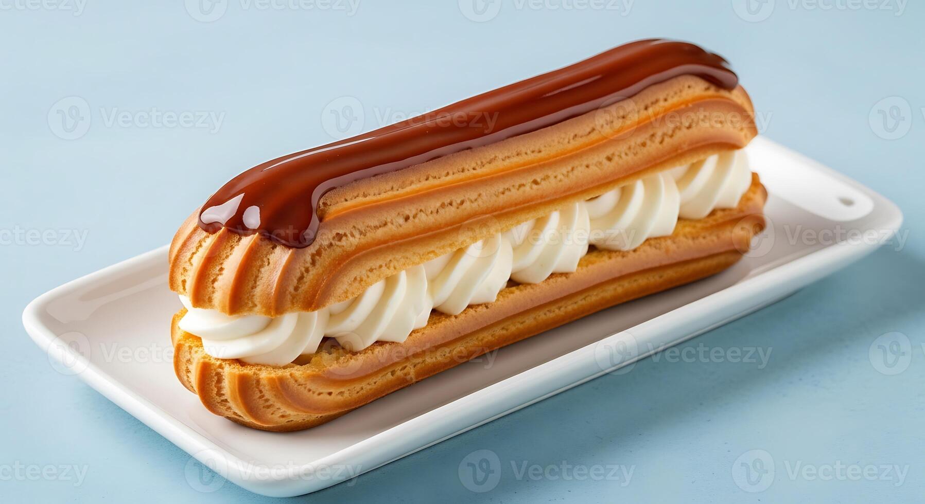 A pastry with cream and chocolate on top photo