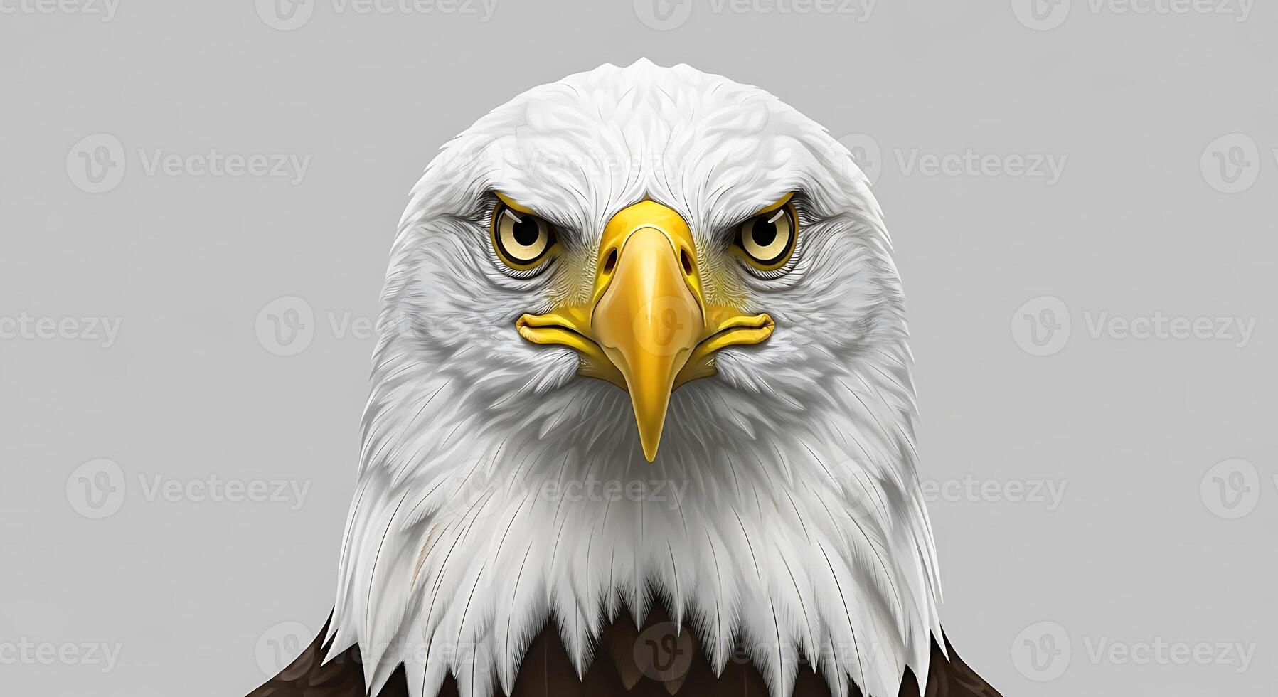 An eagle head with a yellow beak and white feathers photo
