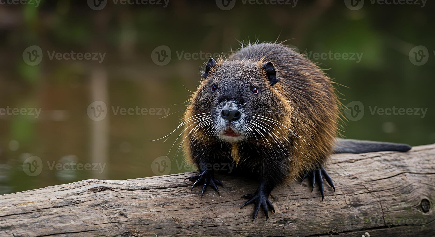 A small animal is standing on a log photo