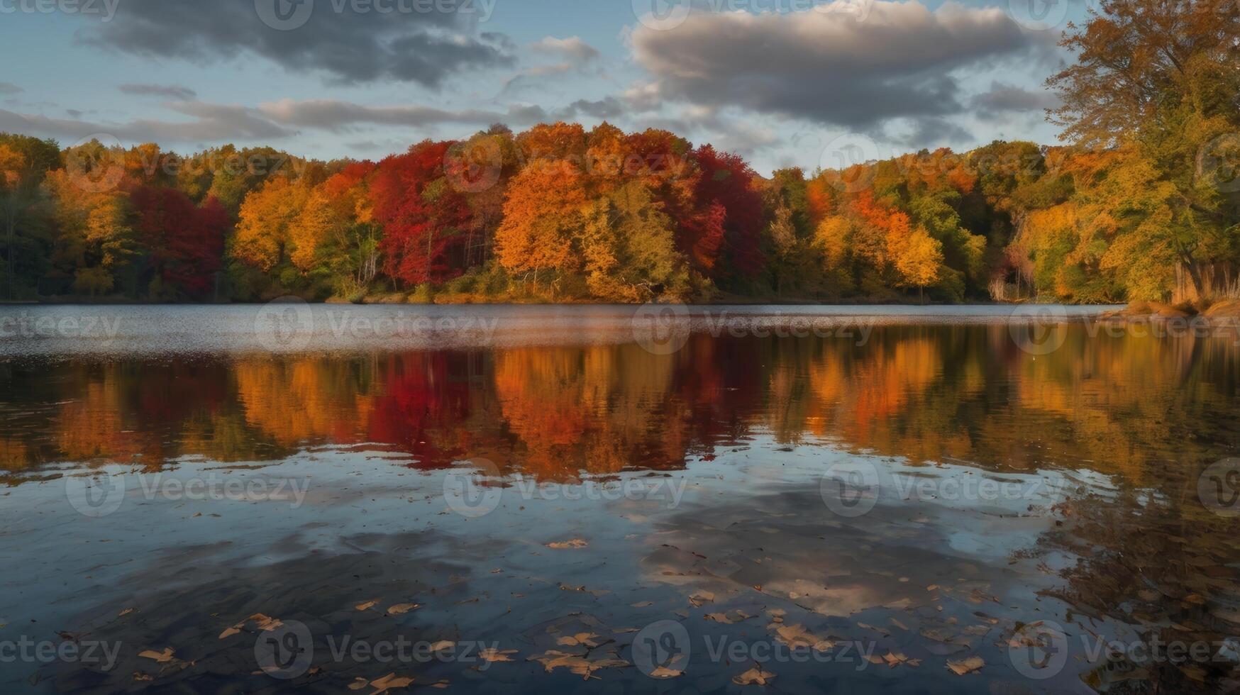 Autumn reflections beautiful lake and trees with colorful foliage landscape photo