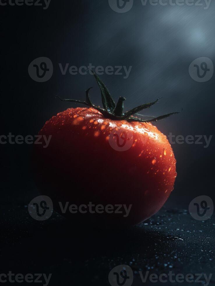 Glowing Tomato in Dark Setting Creates a Captivating Cinematic Atmosphere With Clear Details photo