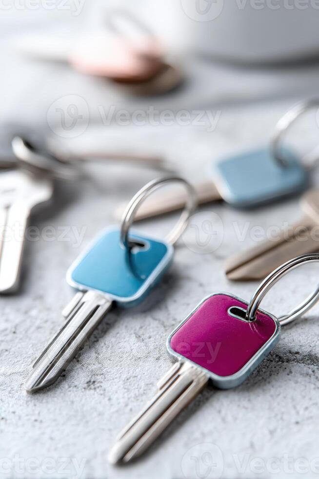 Cheerful discussion among friends about keychains and security features at a cozy gathering photo