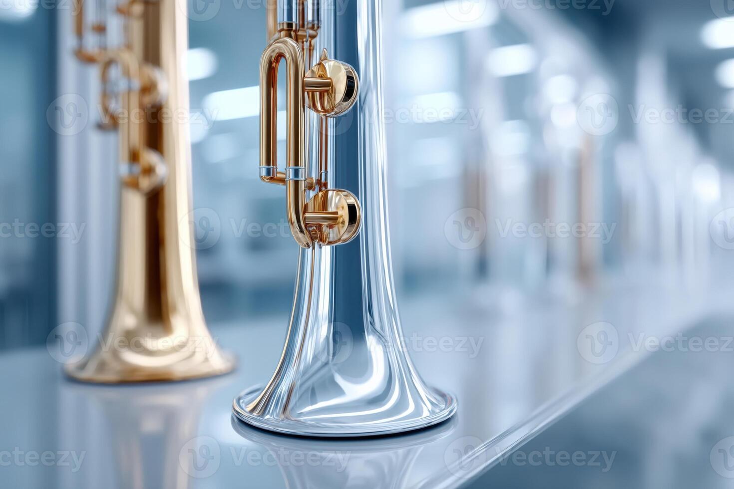 Stunning display of finished wind instruments in modern production area photo