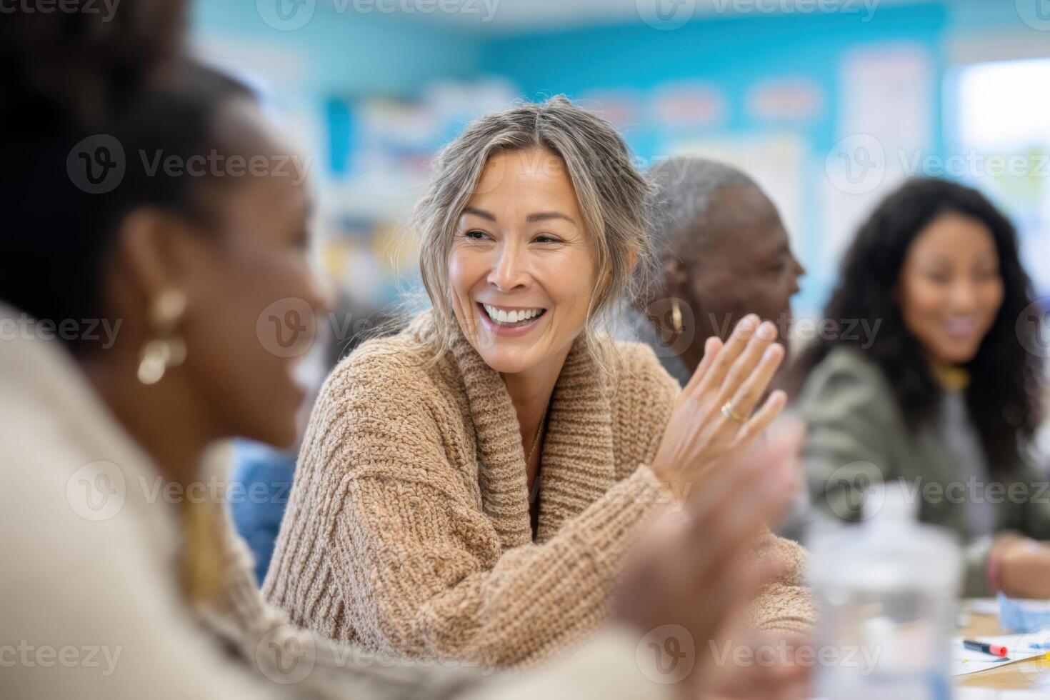Diverse families celebrate learning achievements in joyful literacy and math group session photo