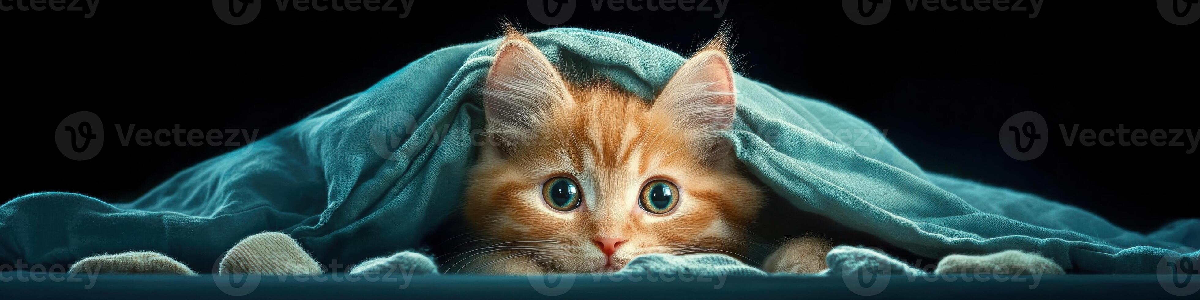 Mischief at midnight as a curious kitten explores beneath the cozy covers with scattered socks photo