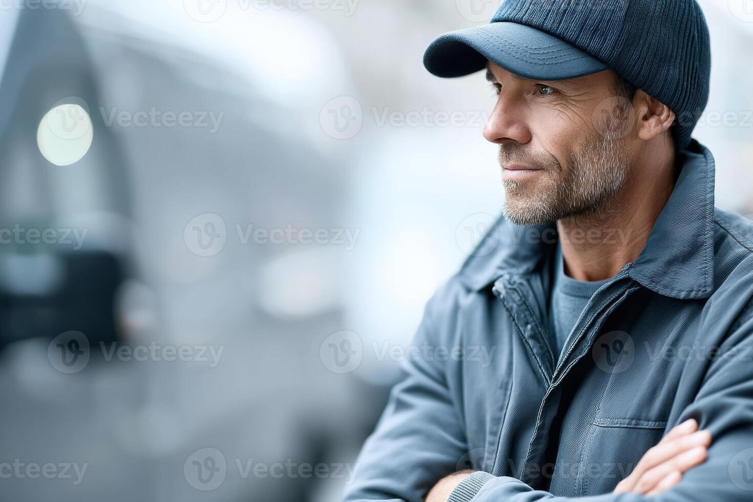 Cash transporter vigilantly monitoring cash transport processes during the day photo