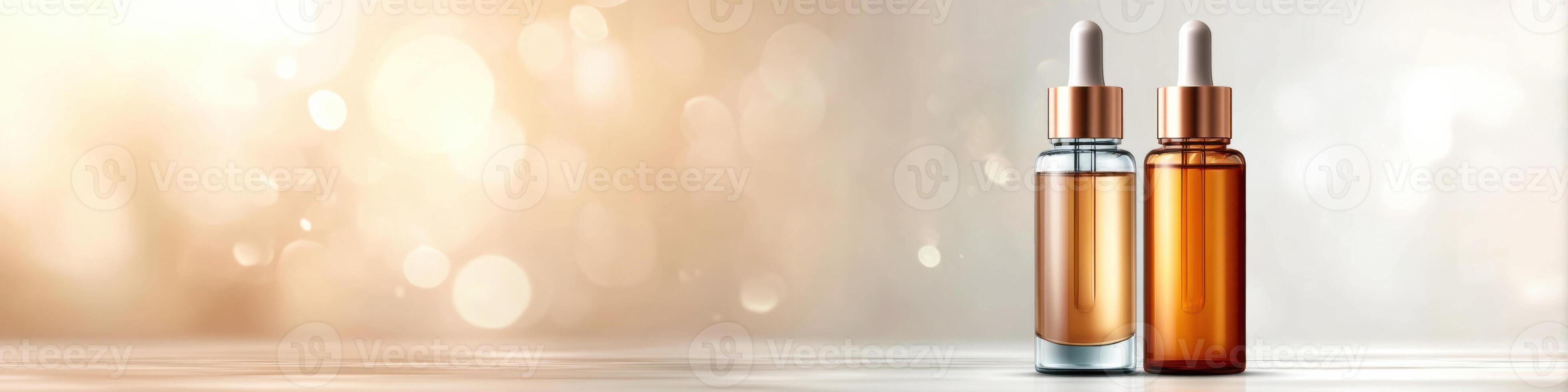 Bright vitamin serum bottles mockup featuring dynamic background for advertising use photo