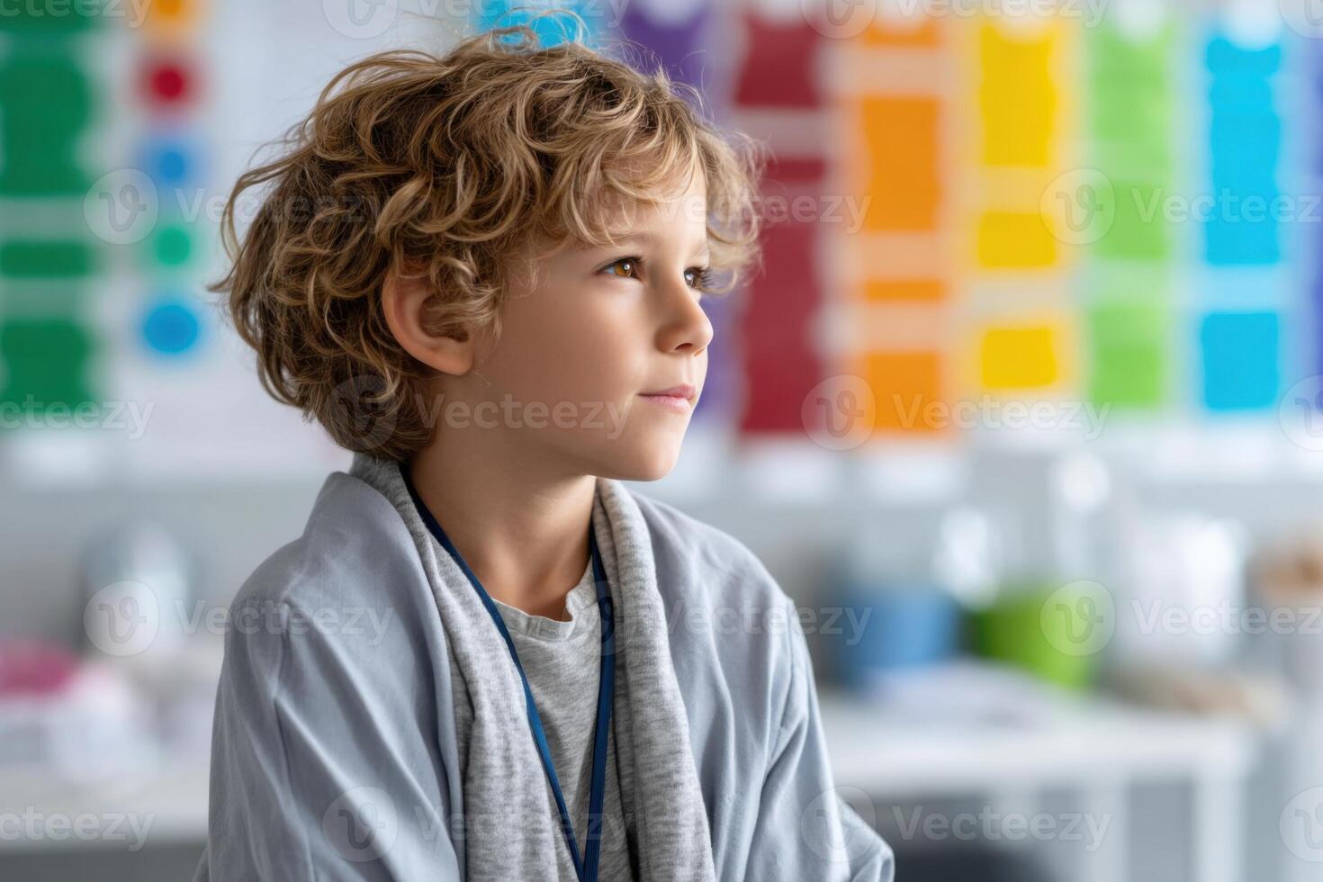 Young boy expresses apprehension about visiting the pediatric clinic for a needle procedure photo
