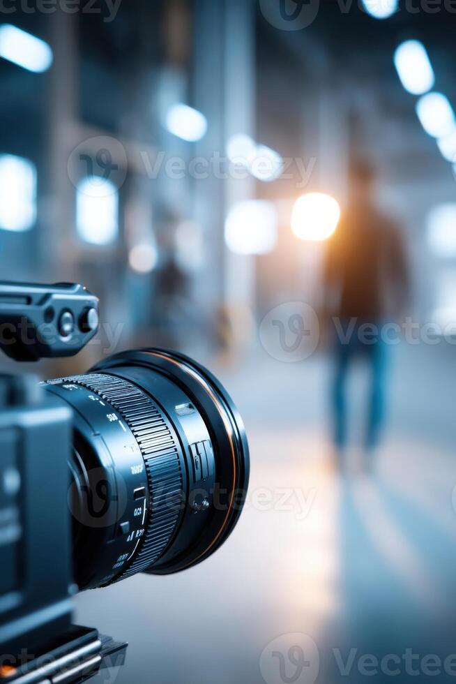 Close-up of professional camera equipment focused on creative content production in a bright studio photo