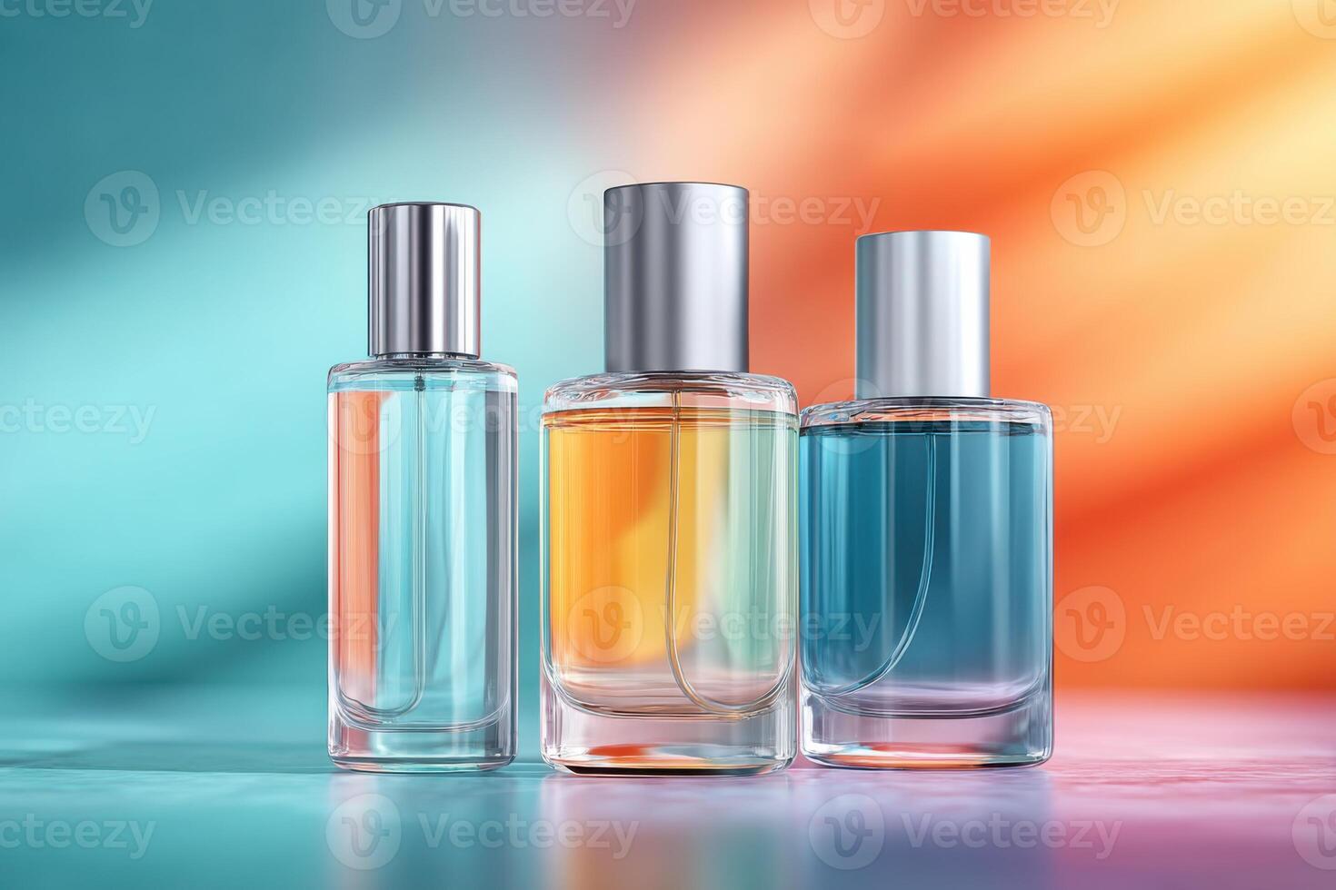 Vibrant display of empty perfume bottles ready for branding and design customization photo
