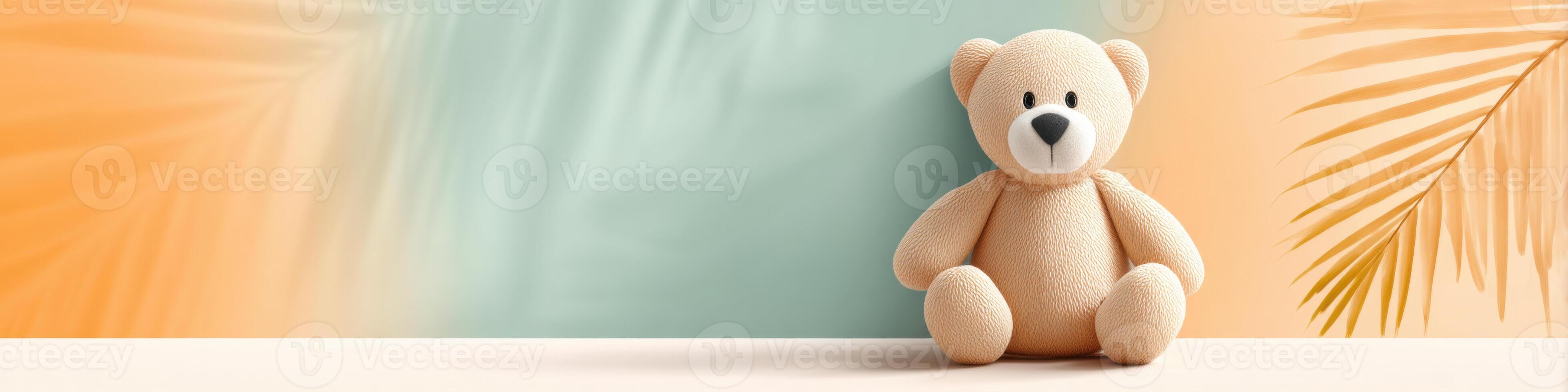 Soft toy amidst vibrant colors and palm leaves creates a playful and inviting atmosphere photo