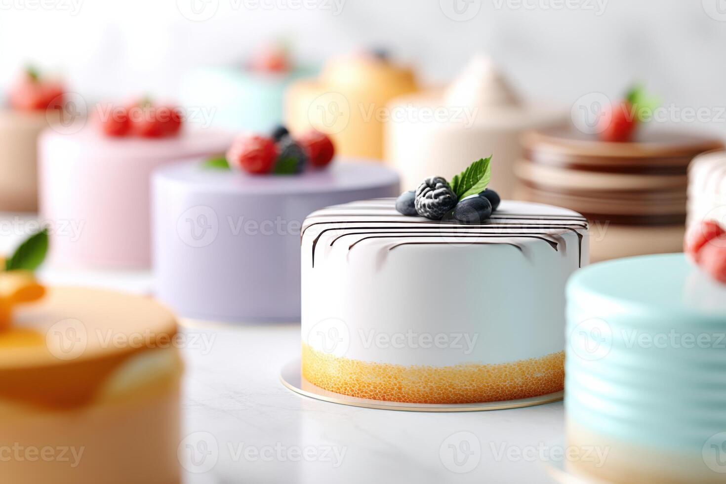 Colorful collection of vibrant toy cakes displayed on a clean white background for imaginative play photo
