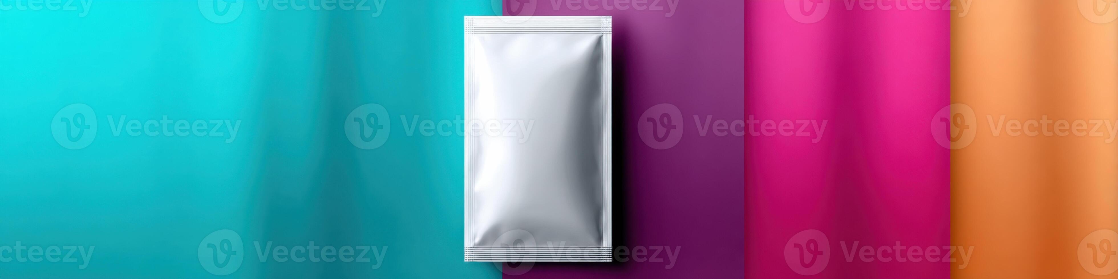 Vibrant hair sheet mask packaging displayed against colorful backdrop with space for promotional text photo