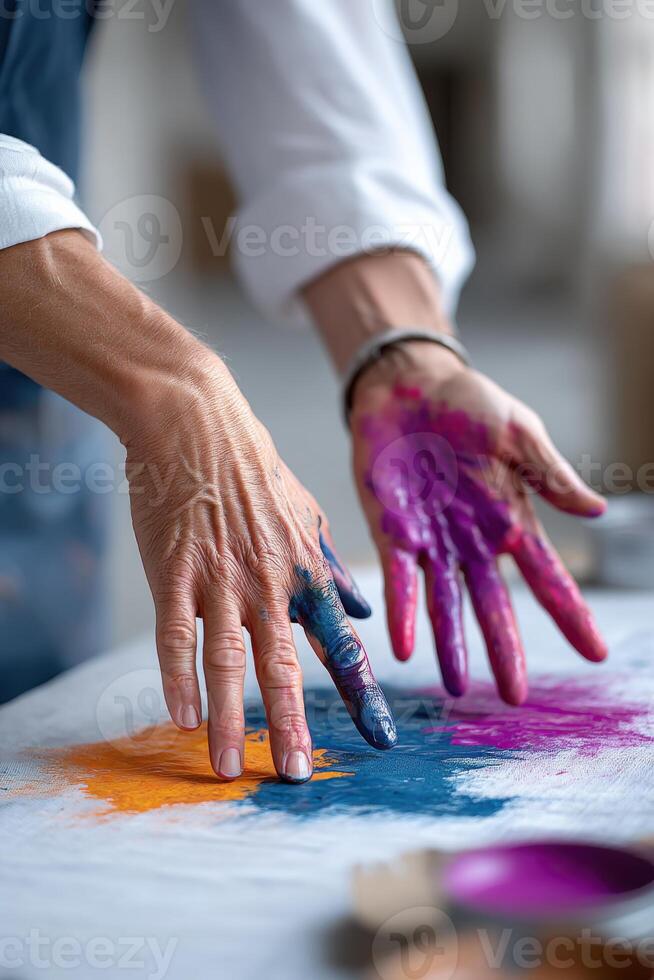 Creative collaboration in a vibrant workshop with diverse individuals exploring artistic expression photo