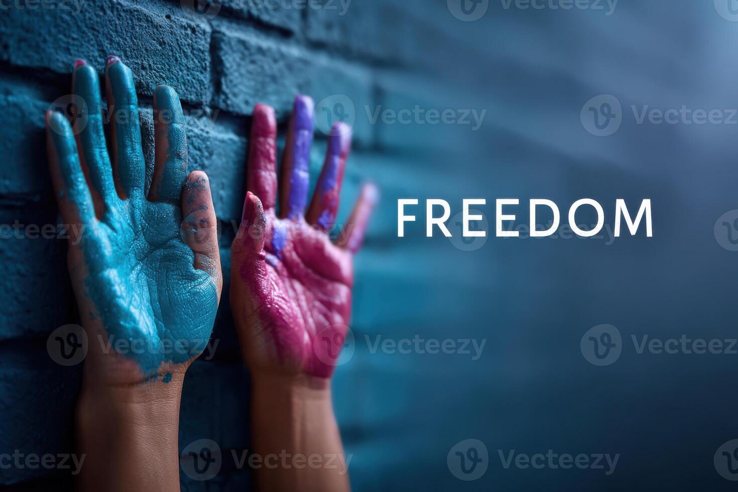 Bold hands express freedom through graffiti on brick wall showcasing vibrant colors and rebellious spirit photo