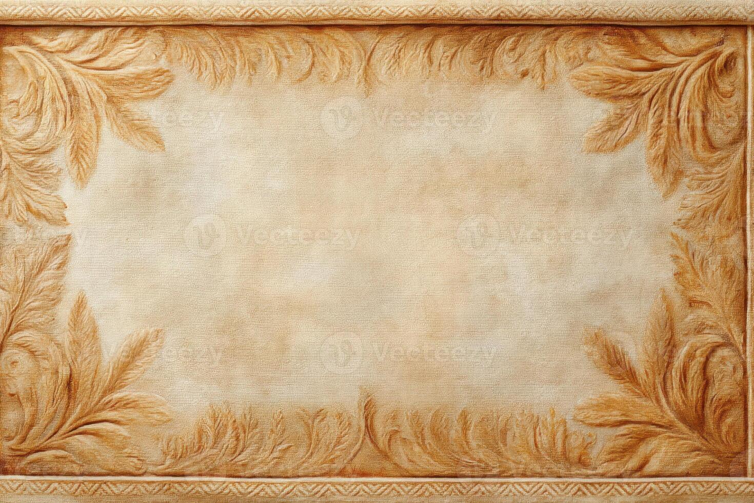 Ornate antique tapestry displaying intricate patterns with ample copy space in the center inviting creativity photo