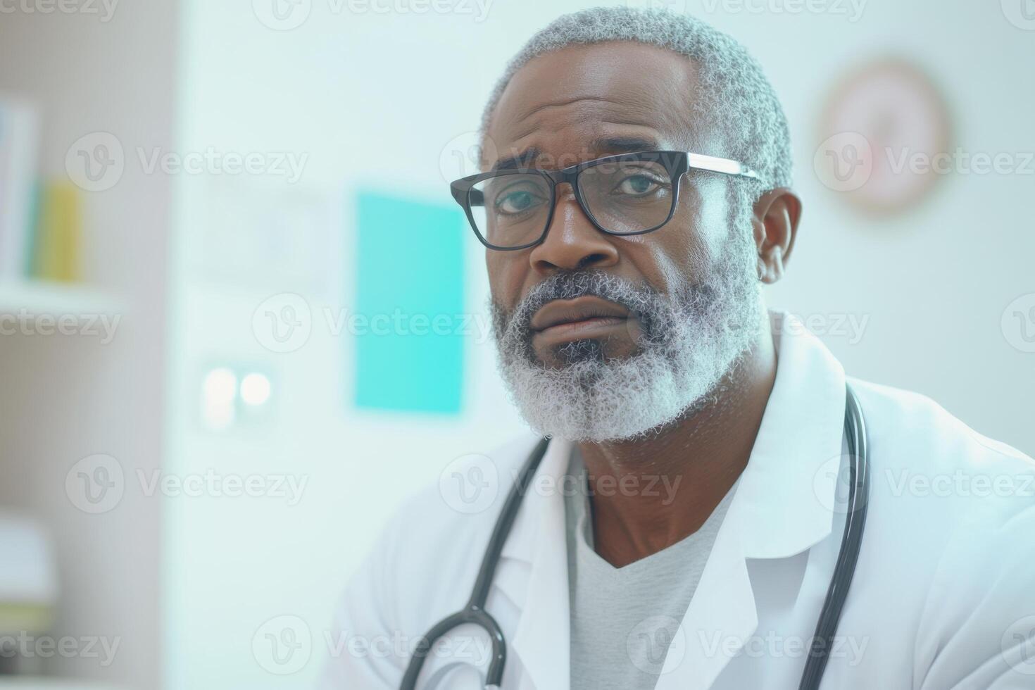 Middle-aged Black man seeking advice on thyroid health with a doctor in a bright medical office photo