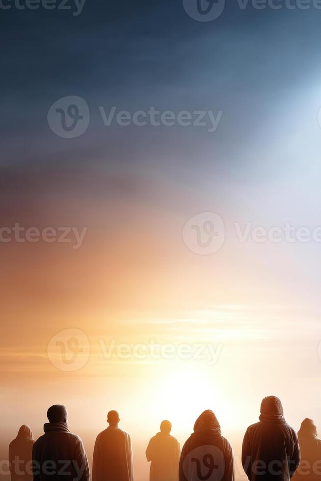 Migration to Medina brings hope under a vibrant glowing sky for a new beginning photo