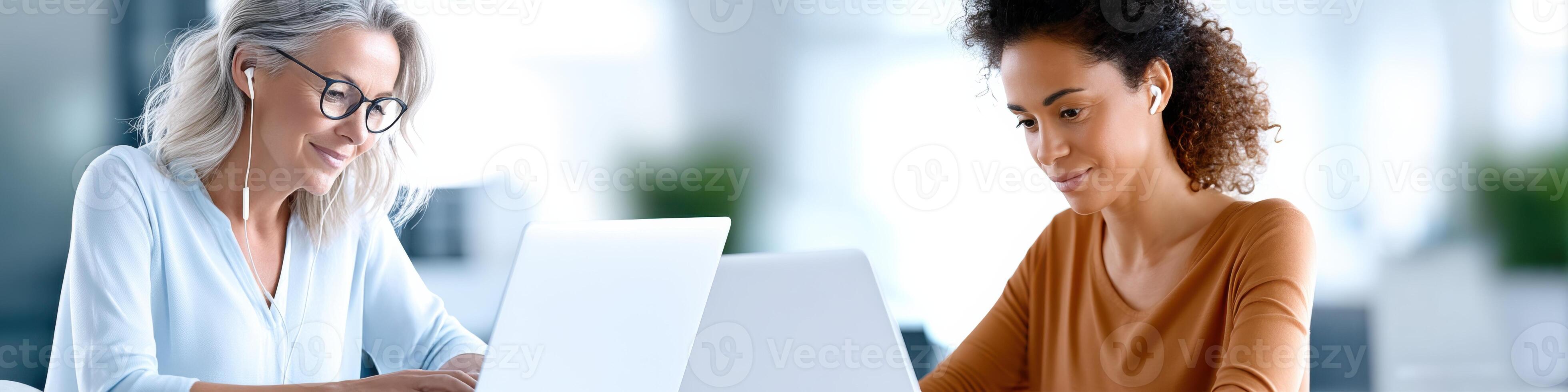 Collaborative problem solving by female professionals in a modern office setting photo
