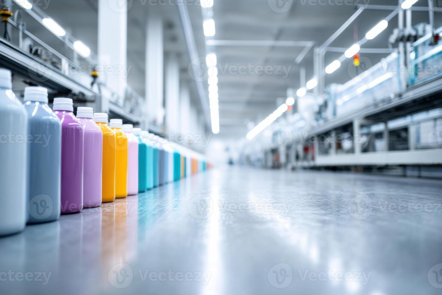 Bright manufacturing facility produces colorful cleaning products for efficient processing photo