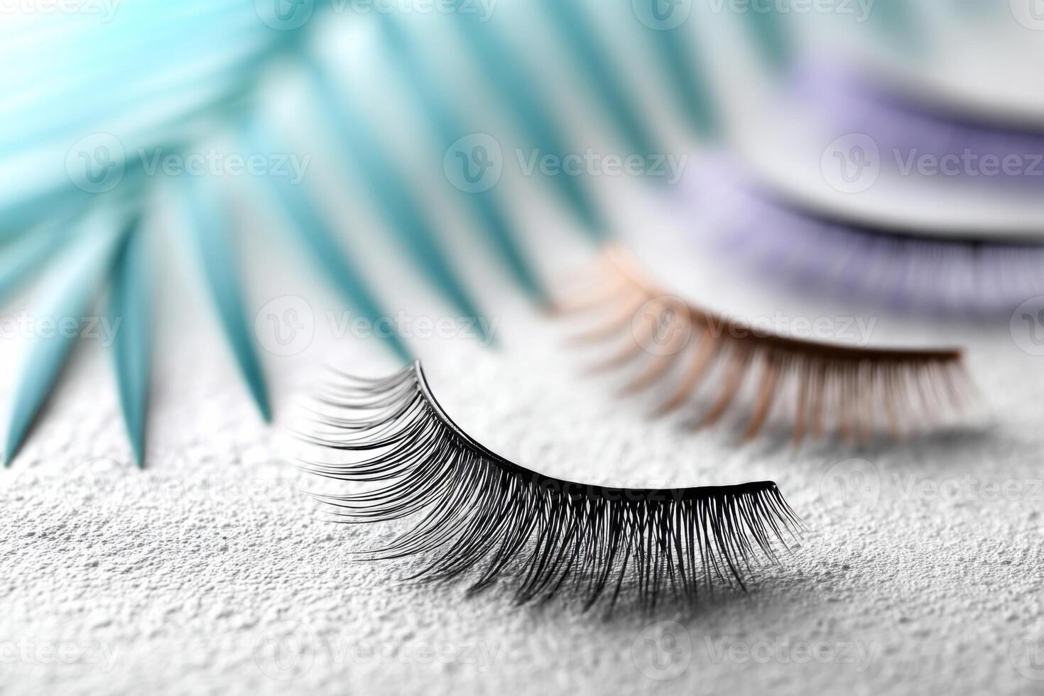 Discover a vibrant collection of false eyelashes showcased against a lively background for beauty enthusiasts photo