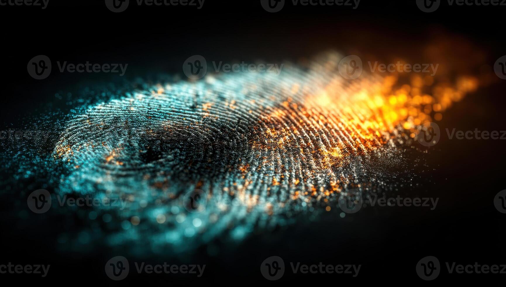 Glowing digital fingerprint symbolizes the future of biometric security for remote access to corporate data photo