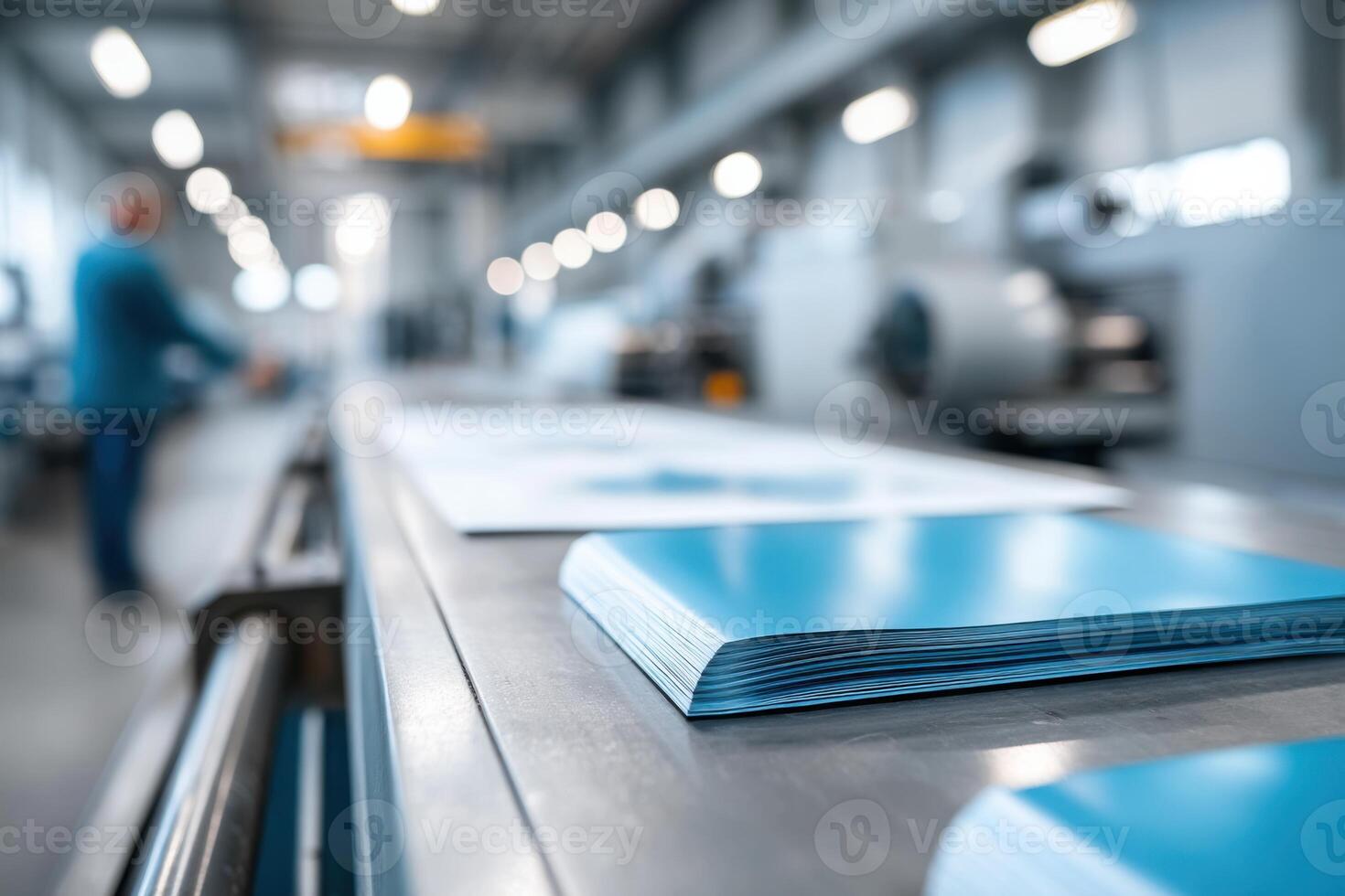 Vibrant factory producing printed products with advanced machinery and colorful materials photo