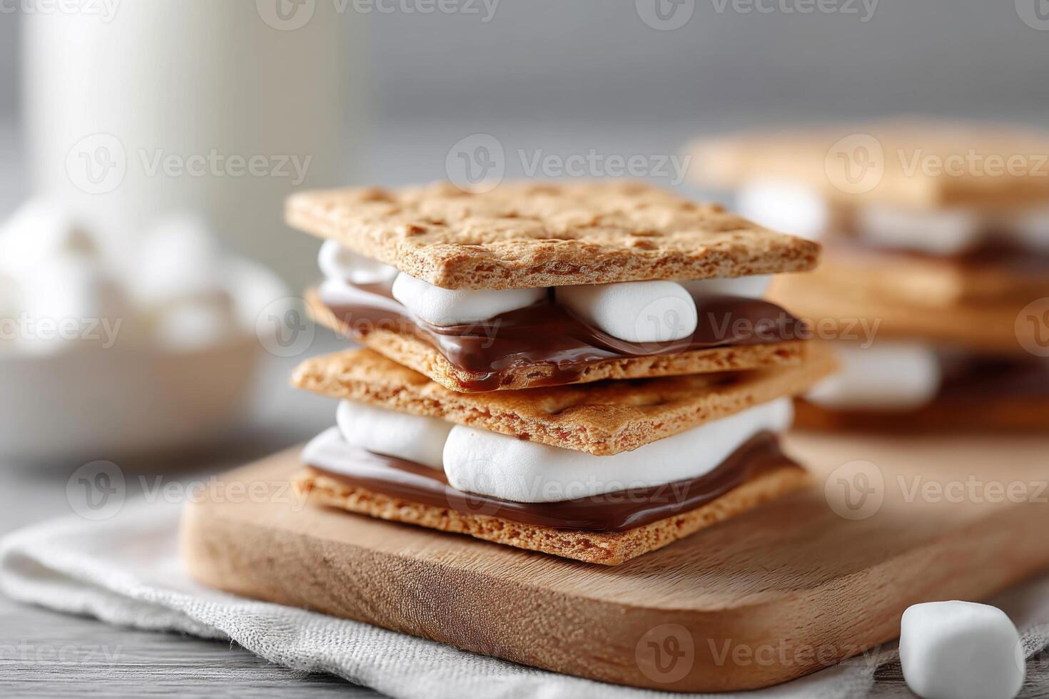 Delicious smores dessert with toasted marshmallows and rich chocolate between graham crackers photo