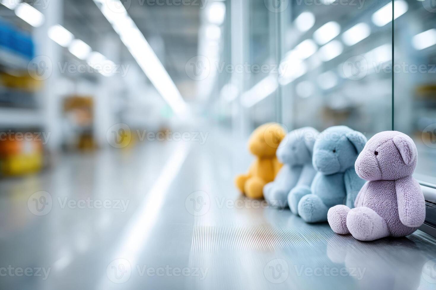 Finished plush toys arranged in vibrant manufacturing space for promotional display and branding opportunities photo