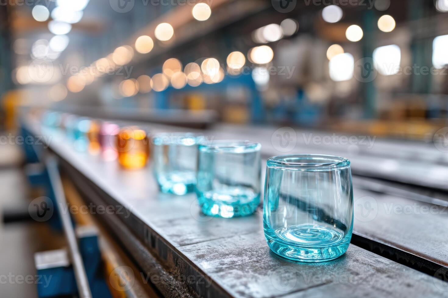 Bright glass manufacturing facility showcasing colorful glass products and production details photo